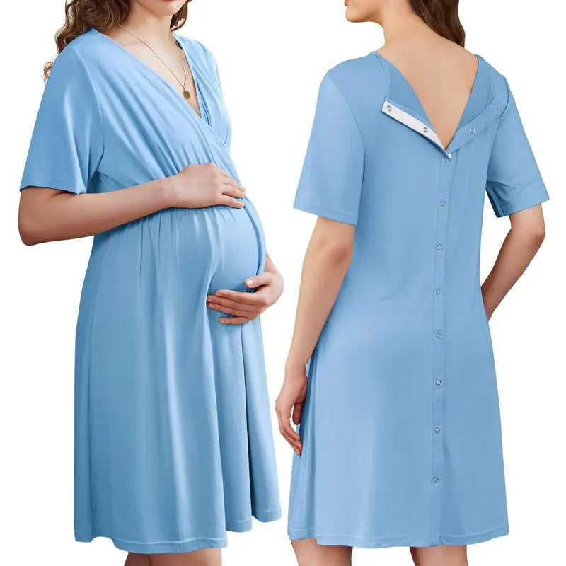 Lunelle Short Sleeve V-Neck Maternity Nursing Dress | Postpartum & Pregnancy Use (S-XXL)