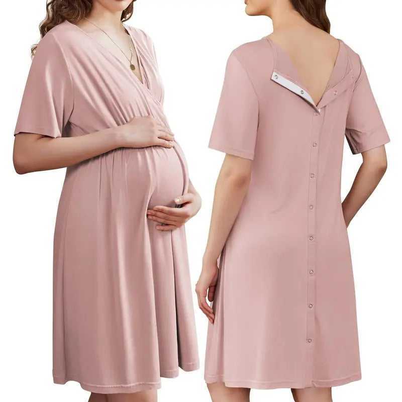 Lunelle Short Sleeve V-Neck Maternity Nursing Dress | Postpartum & Pregnancy Use (S-XXL)