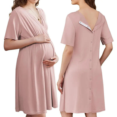 Lunelle Short Sleeve V-Neck Maternity Nursing Dress | Postpartum & Pregnancy Use (S-XXL)