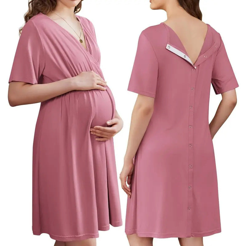 Lunelle Short Sleeve V-Neck Maternity Nursing Dress | Postpartum & Pregnancy Use (S-XXL)