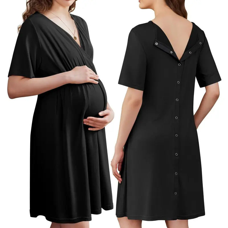 Lunelle Short Sleeve V-Neck Maternity Nursing Dress | Postpartum & Pregnancy Use (S-XXL)