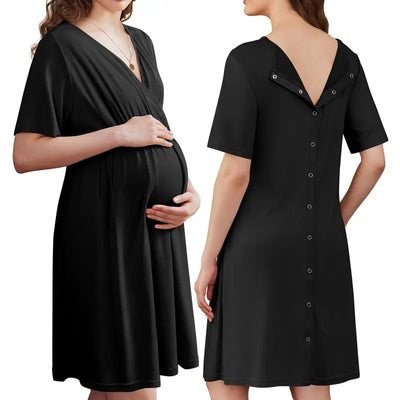 Lunelle Short Sleeve V-Neck Maternity Nursing Dress | Postpartum & Pregnancy Use (S-XXL)