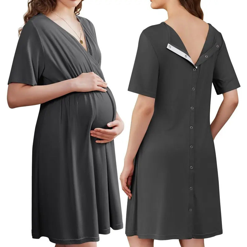 Lunelle Short Sleeve V-Neck Maternity Nursing Dress | Postpartum & Pregnancy Use (S-XXL)