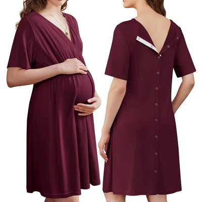 Lunelle Short Sleeve V-Neck Maternity Nursing Dress | Postpartum & Pregnancy Use (S-XXL)