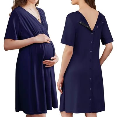 Lunelle Short Sleeve V-Neck Maternity Nursing Dress | Postpartum & Pregnancy Use (S-XXL)