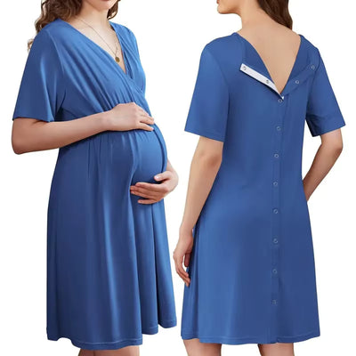 Lunelle Short Sleeve V-Neck Maternity Nursing Dress | Postpartum & Pregnancy Use (S-XXL)