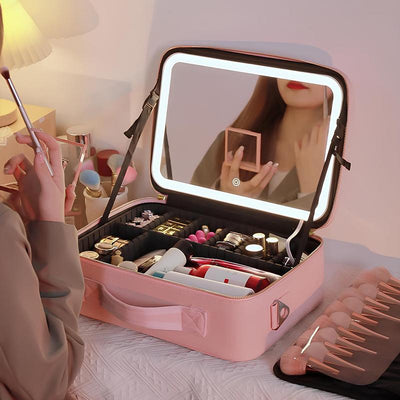 Lunelle Large Travel Makeup Bag with LED Mirror