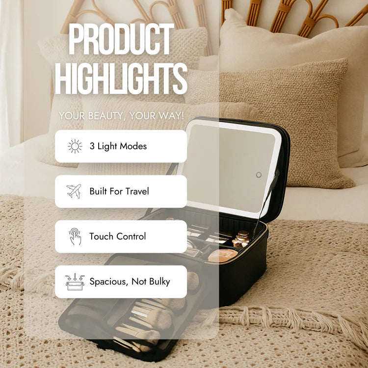 Lunelle Large Travel Makeup Bag with LED Mirror