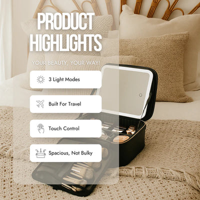 Lunelle Large Travel Makeup Bag with LED Mirror