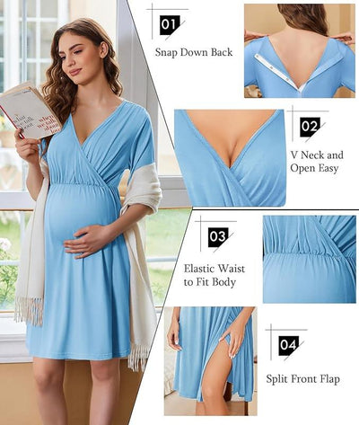 Lunelle Short Sleeve V-Neck Maternity Nursing Dress | Postpartum & Pregnancy Use (S-XXL)