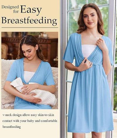Lunelle Short Sleeve V-Neck Maternity Nursing Dress | Postpartum & Pregnancy Use (S-XXL)